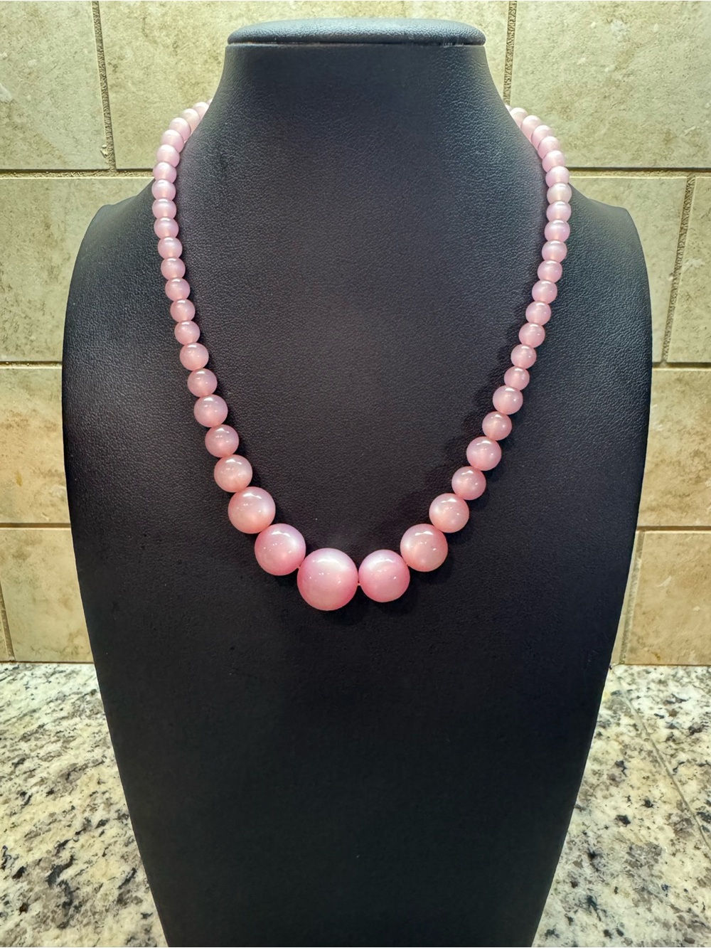 Beautiful Pink Cat Eye Round Graduated Bead Necklace